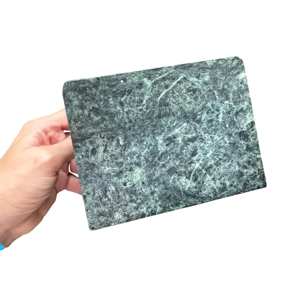 Vintage Green Marble Napkin Holder Solid Stone Letter Organizer Heavy Emerald